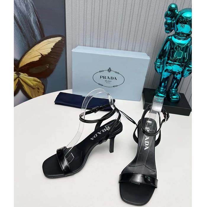 Prada Women Satin High-Heeled Sandals Black Viscose 8.5 CM Heel