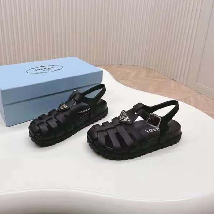 Prada Women Sporty Fisherman Sandals Black Lug Sole 2 CM Heel