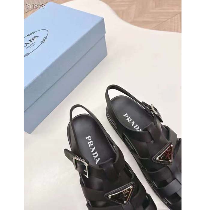 Prada Women Sporty Fisherman Sandals Black Lug Sole 2 CM Heel
