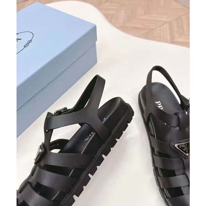 Prada Women Sporty Fisherman Sandals Black Lug Sole 2 CM Heel