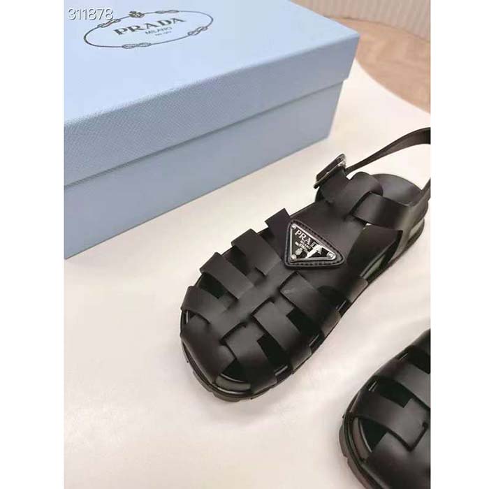 Prada Women Sporty Fisherman Sandals Black Lug Sole 2 CM Heel