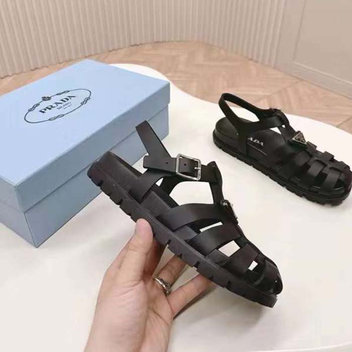Prada Women Sporty Fisherman Sandals Black Lug Sole 2 CM Heel