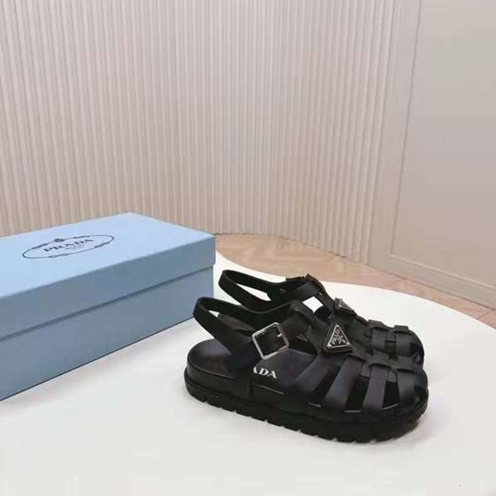 Prada Women Sporty Fisherman Sandals Black Lug Sole 2 CM Heel