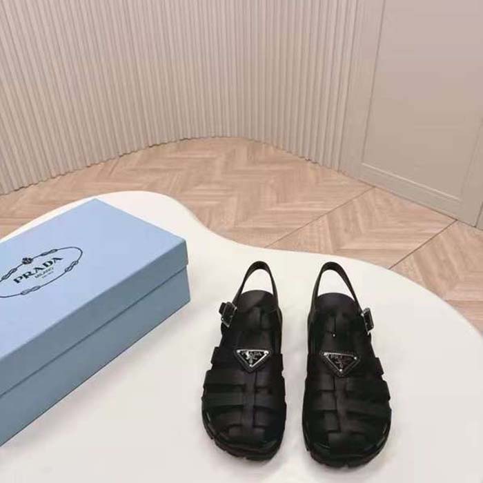 Prada Women Sporty Fisherman Sandals Black Lug Sole 2 CM Heel