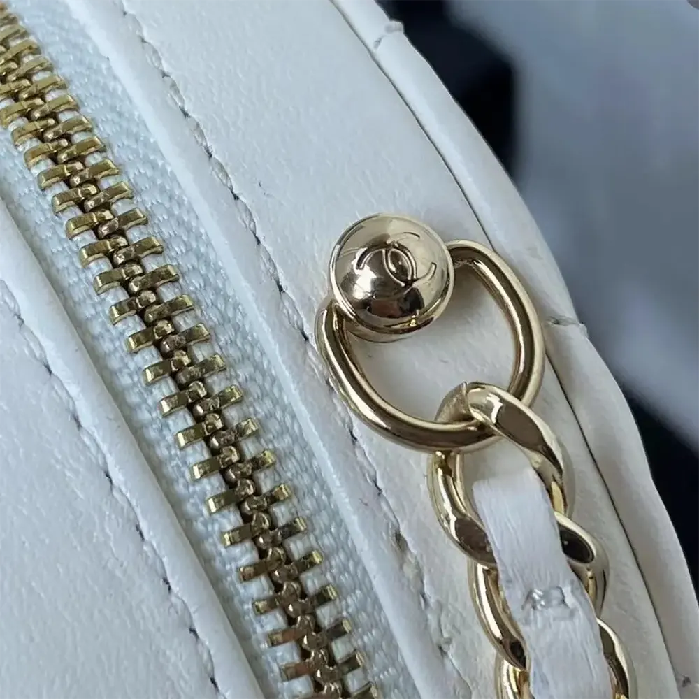 Chanel Women CC Heart Shape Bag White Calfskin Leather Gold-Tone Metal