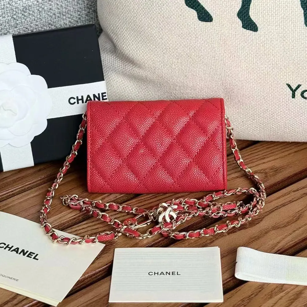 Chanel Women Classic Flap Clutch with Chain Quilted Cavisr Small-Red
