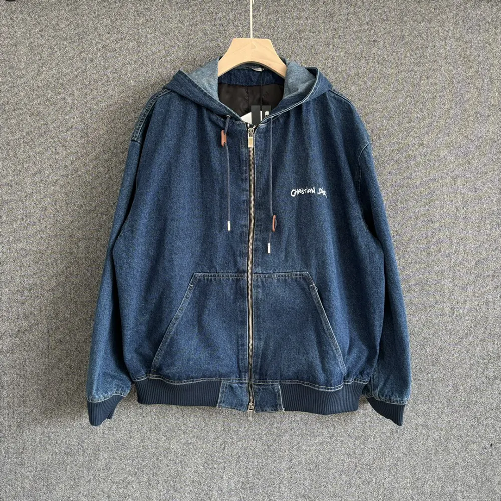 Dior Women Christian Dior Tag Hooded Jacket Blue Cotton Denim