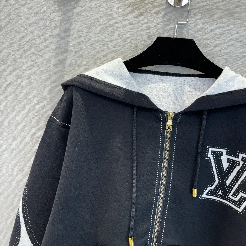 Louis Vuitton Women Graphic Intarsia Zipped Cotton Hoodie 1AFXKW