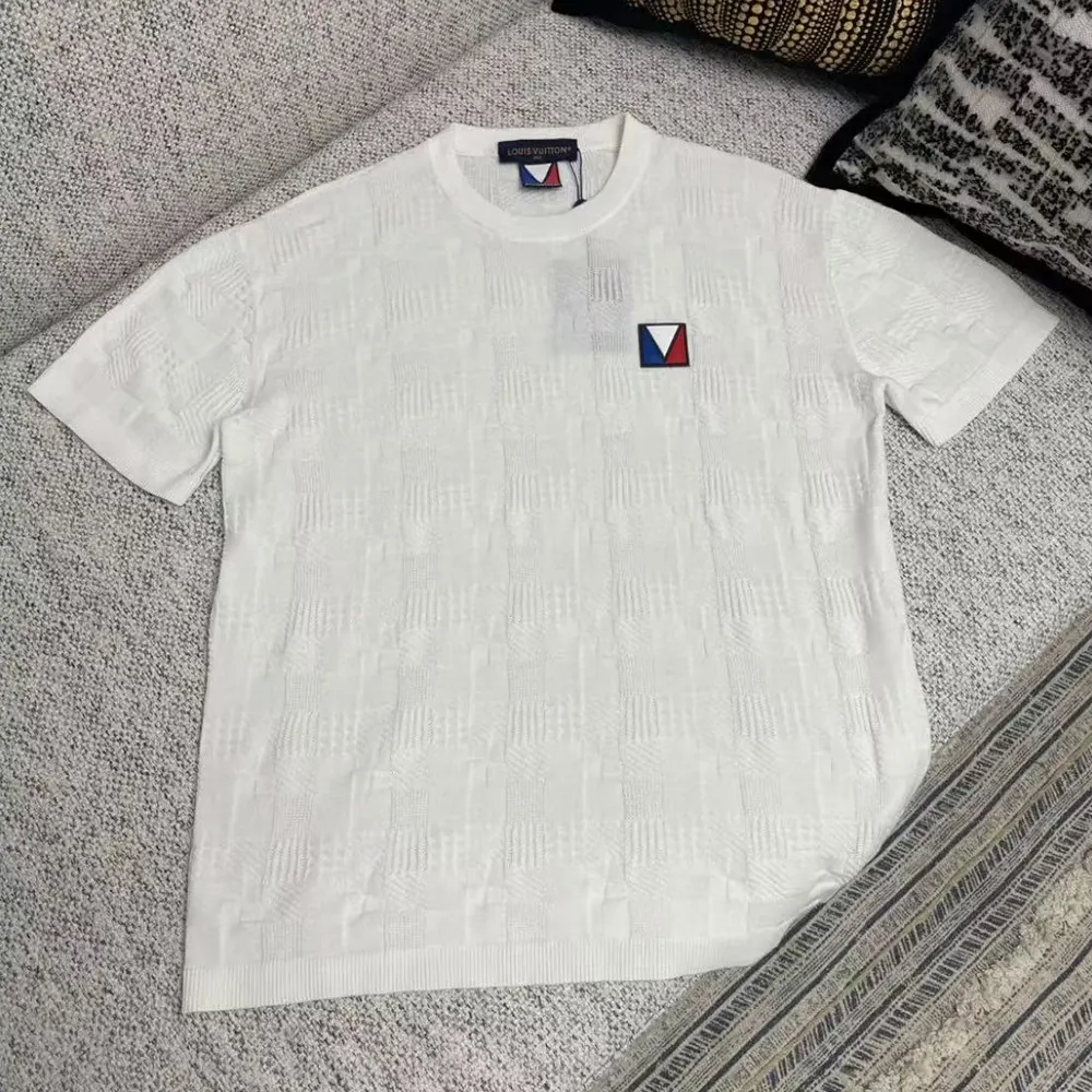 Louis Vuitton Men Damier Jacquard Short-Sleeved Cotton Crewneck 1AFVRT