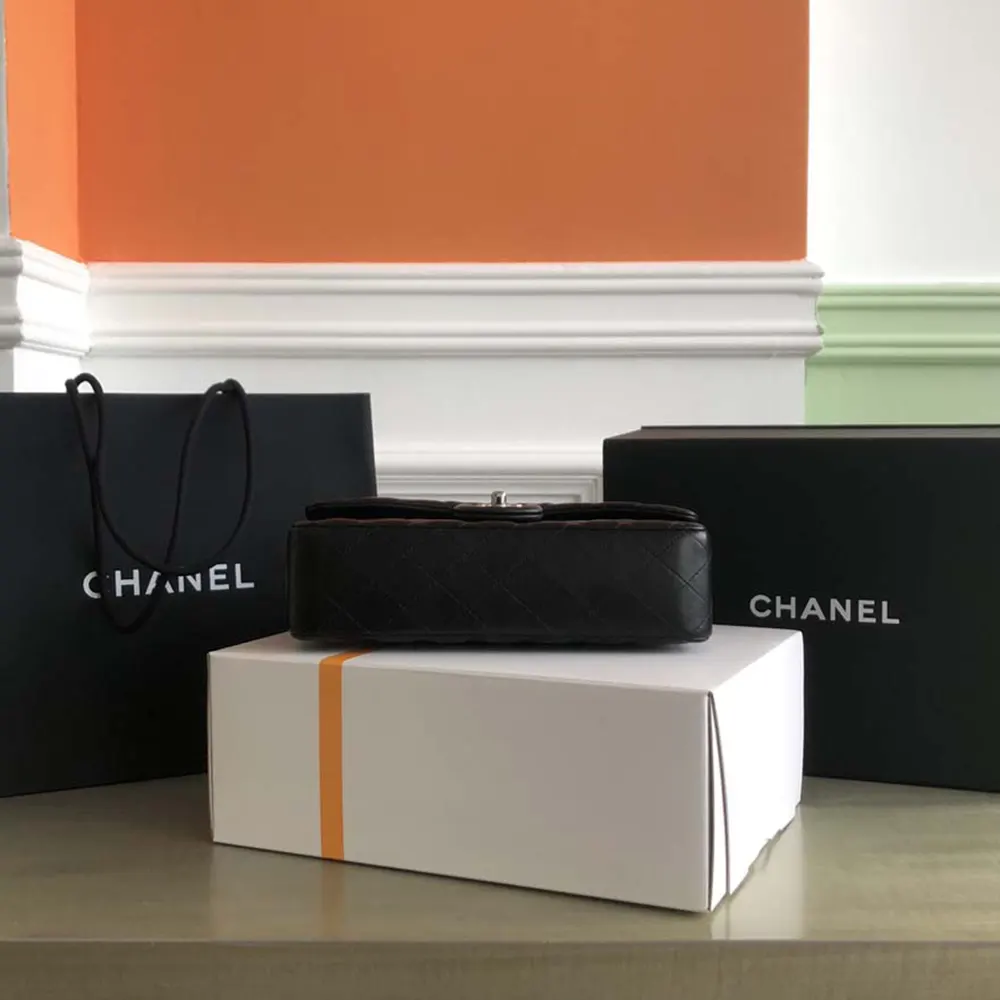 Chanel Women Classic 11.12 Handbag in Lambskin Leather-Black