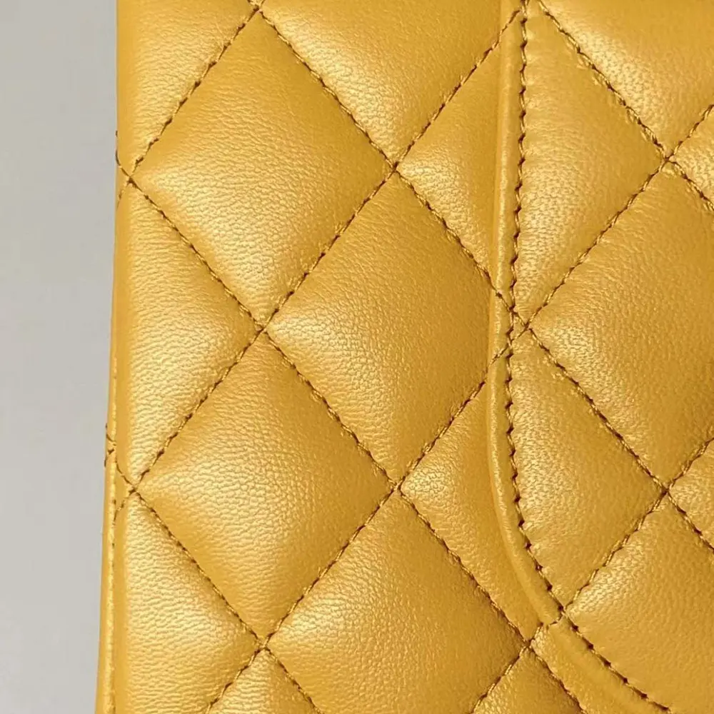 Chanel Women Classic 11.12 Handbag in Lambskin Leather-Yellow