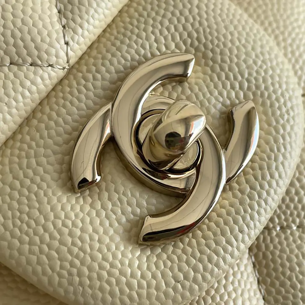 Chanel Women Medium Classic Handbag Grained Shiny Calfskin Gold-Tone Metal-Yellow
