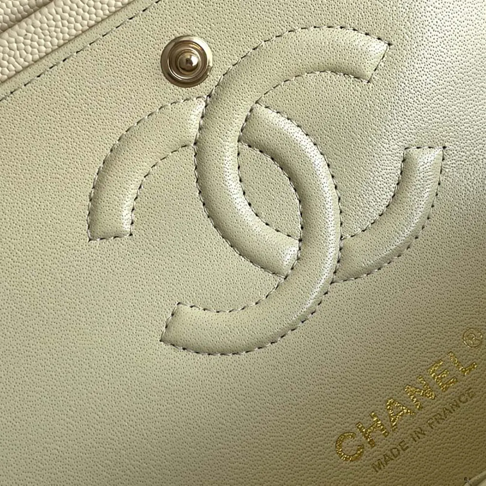 Chanel Women Medium Classic Handbag Grained Shiny Calfskin Gold-Tone Metal-Yellow