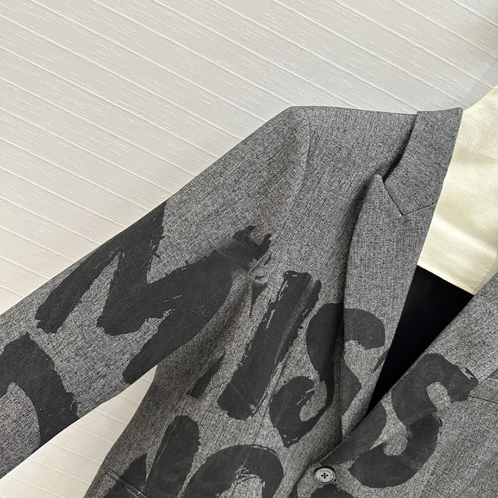 Dior Women Blazer Gray End-on-End Virgin Wool with Black Miss Dior Graffiti Motif