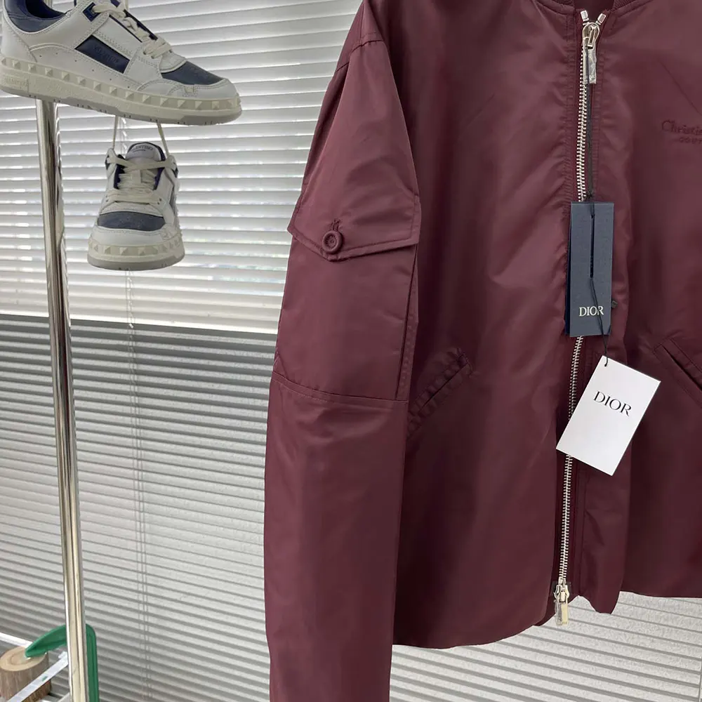 Dior Men Christian Dior Couture Bomber Jacket Burgundy Technical Fabric