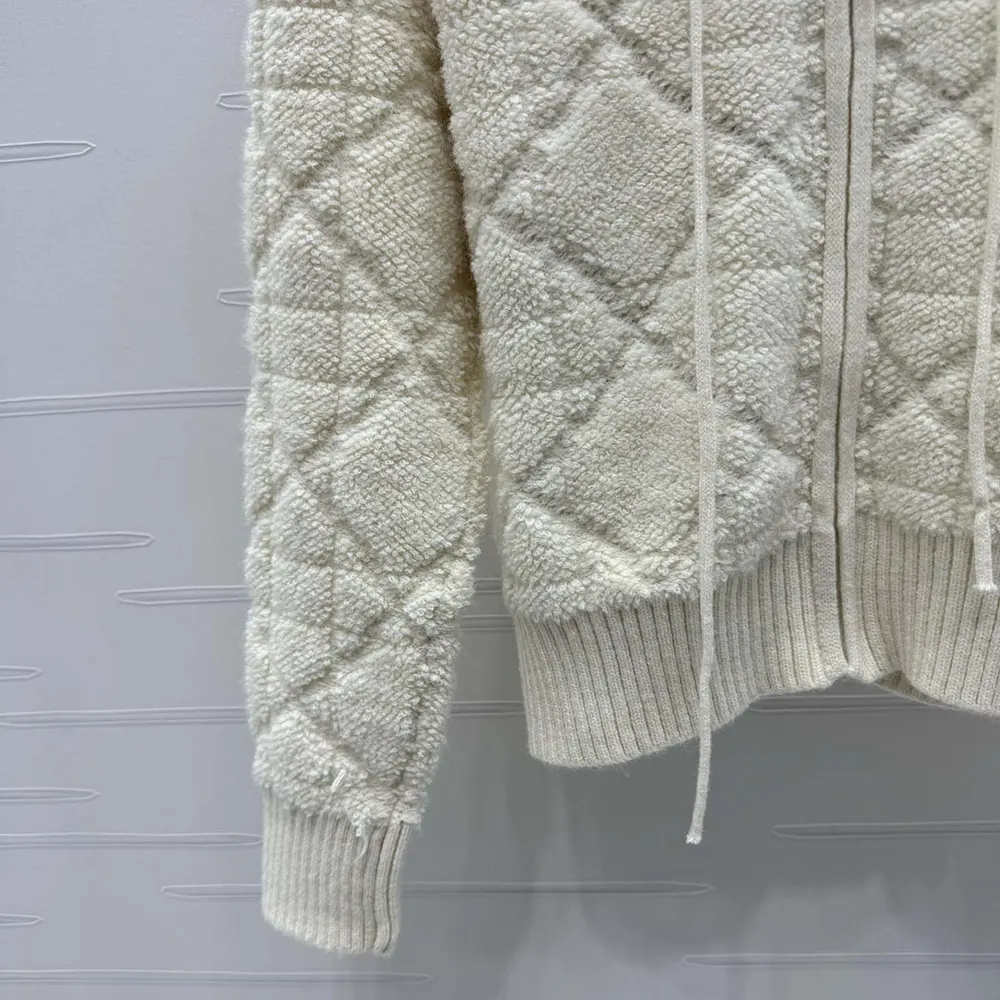 Dior Women Macrocannage Zipped Cardigan White Wool- and Cashmere-Blend Knit