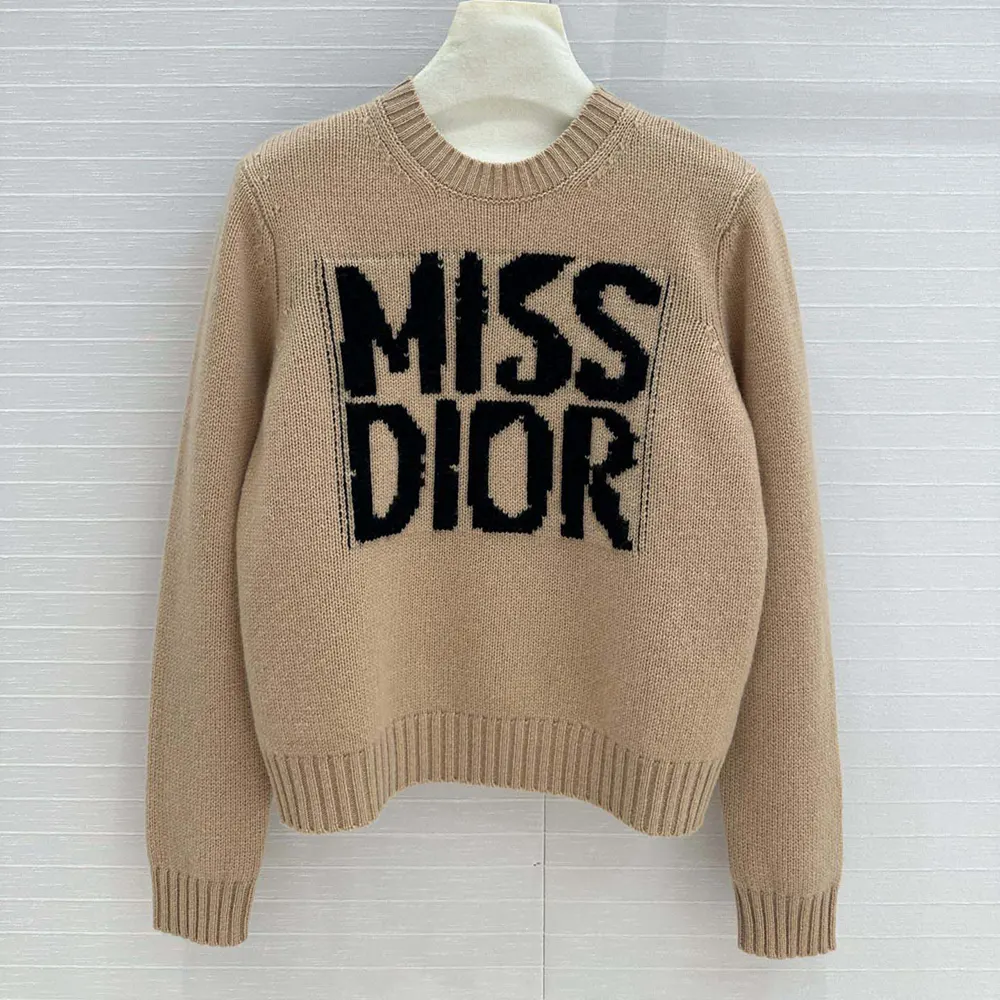 Dior Men Sweater Pale Pink Cashmere and Silk Knit with Black Miss Dior Graffiti Motif