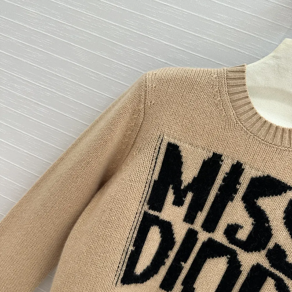 Dior Men Sweater Pale Pink Cashmere and Silk Knit with Black Miss Dior Graffiti Motif