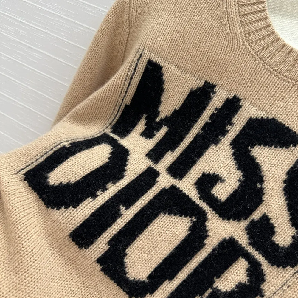 Dior Men Sweater Pale Pink Cashmere and Silk Knit with Black Miss Dior Graffiti Motif