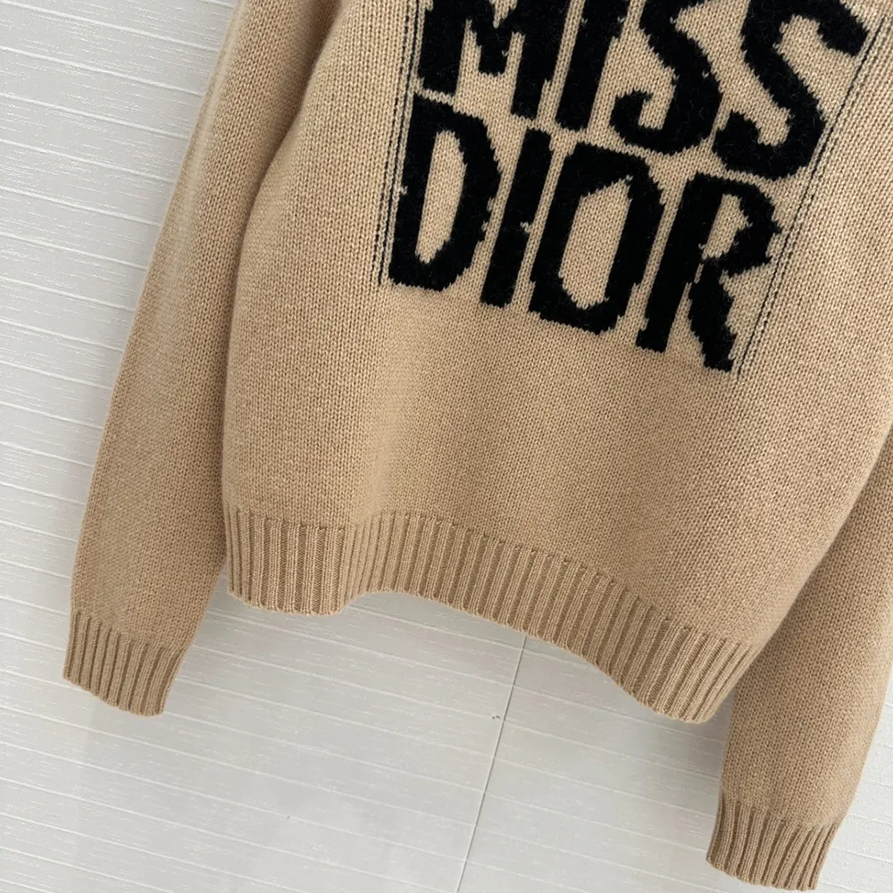 Dior Men Sweater Pale Pink Cashmere and Silk Knit with Black Miss Dior Graffiti Motif