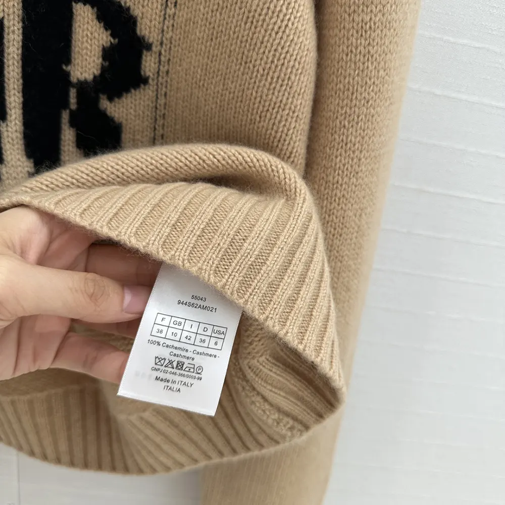Dior Men Sweater Pale Pink Cashmere and Silk Knit with Black Miss Dior Graffiti Motif