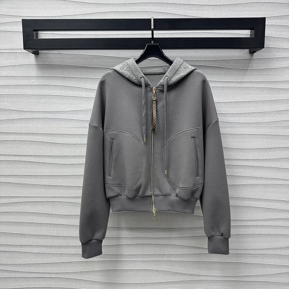 Louis Vuitton Women Monogram Accent Knit Hoodie-Grey 1AGCI2