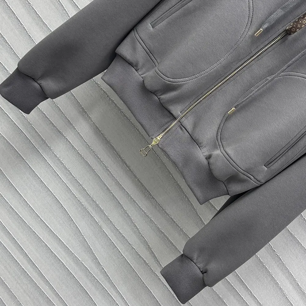 Louis Vuitton Women Monogram Accent Knit Hoodie-Grey 1AGCI2