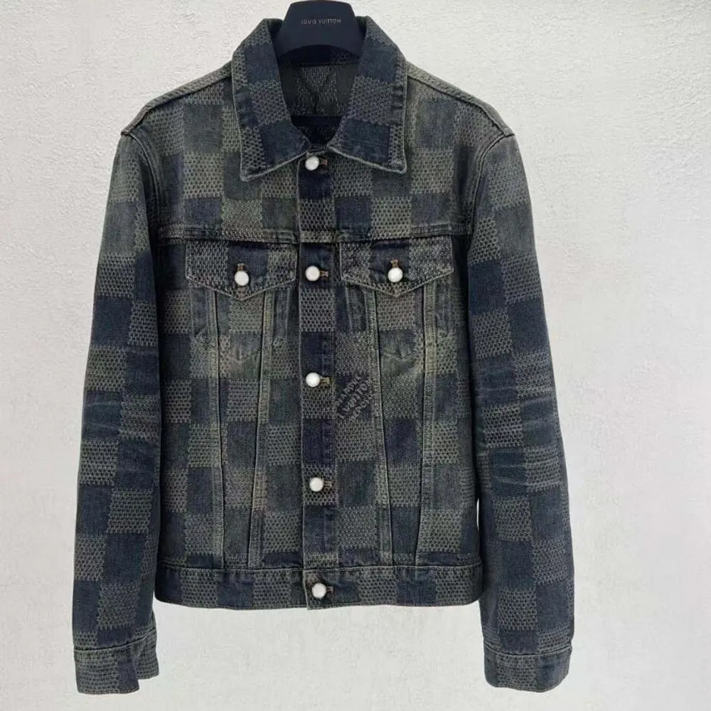 Louis Vuitton Men Damier Washed Denim Jacket-Navy 1AFWW4