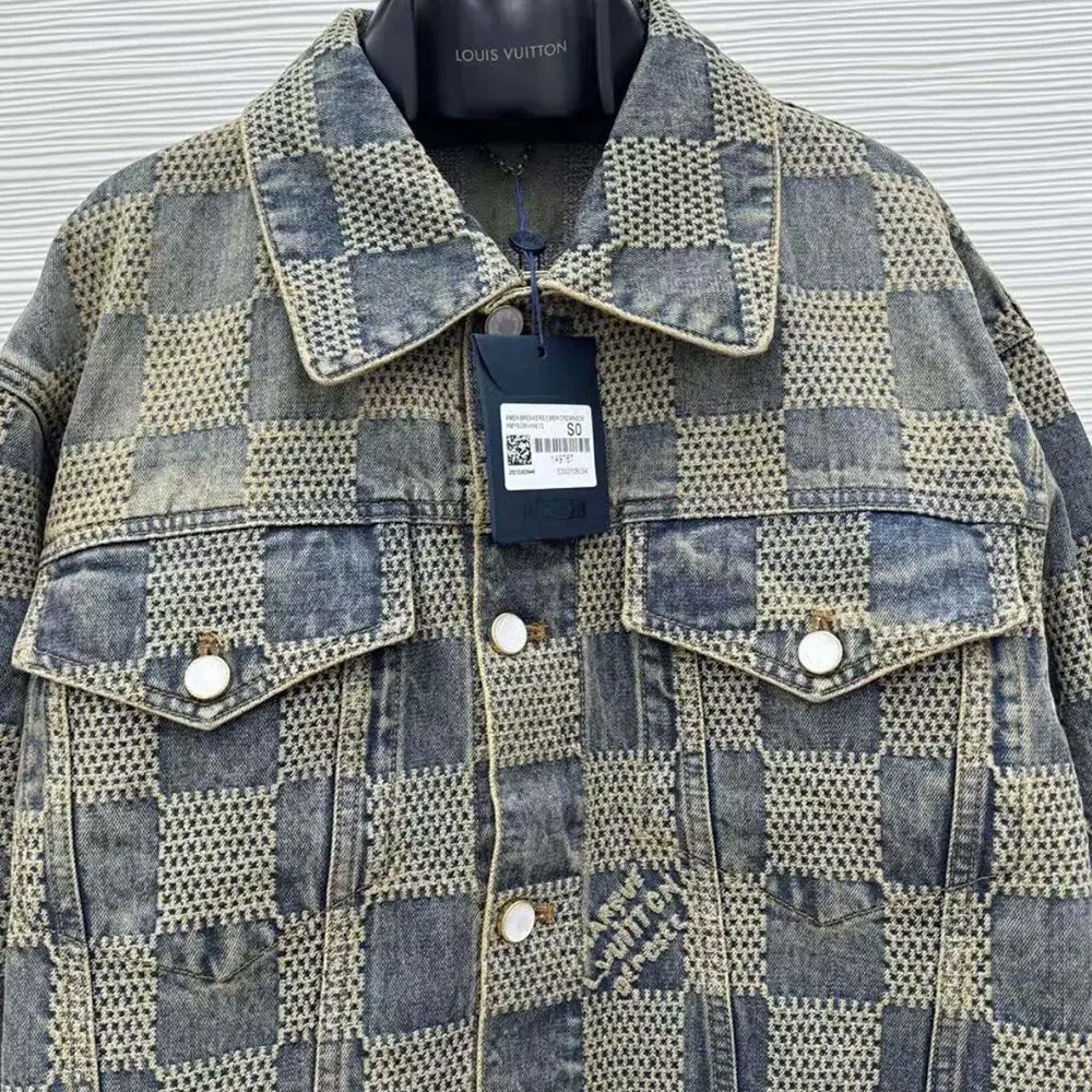 Louis Vuitton Men Damier Washed Denim Jacket-Navy 1AFWW4