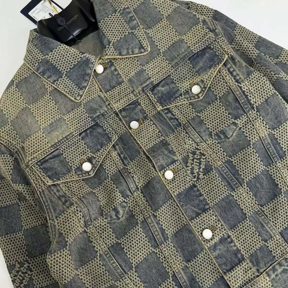 Louis Vuitton Men Damier Washed Denim Jacket-Navy 1AFWW4