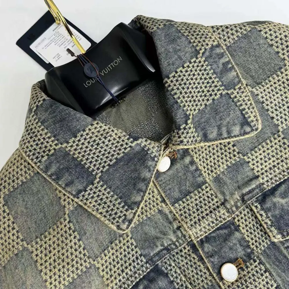 Louis Vuitton Men Damier Washed Denim Jacket-Navy 1AFWW4