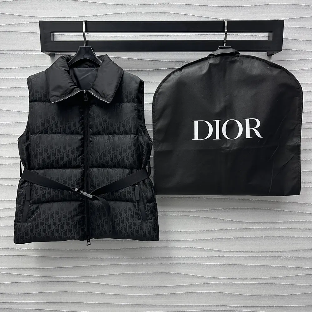 Dior Women DiorAlps Belted Puffer Vest Black Quilted Technical Taffeta Jacquard