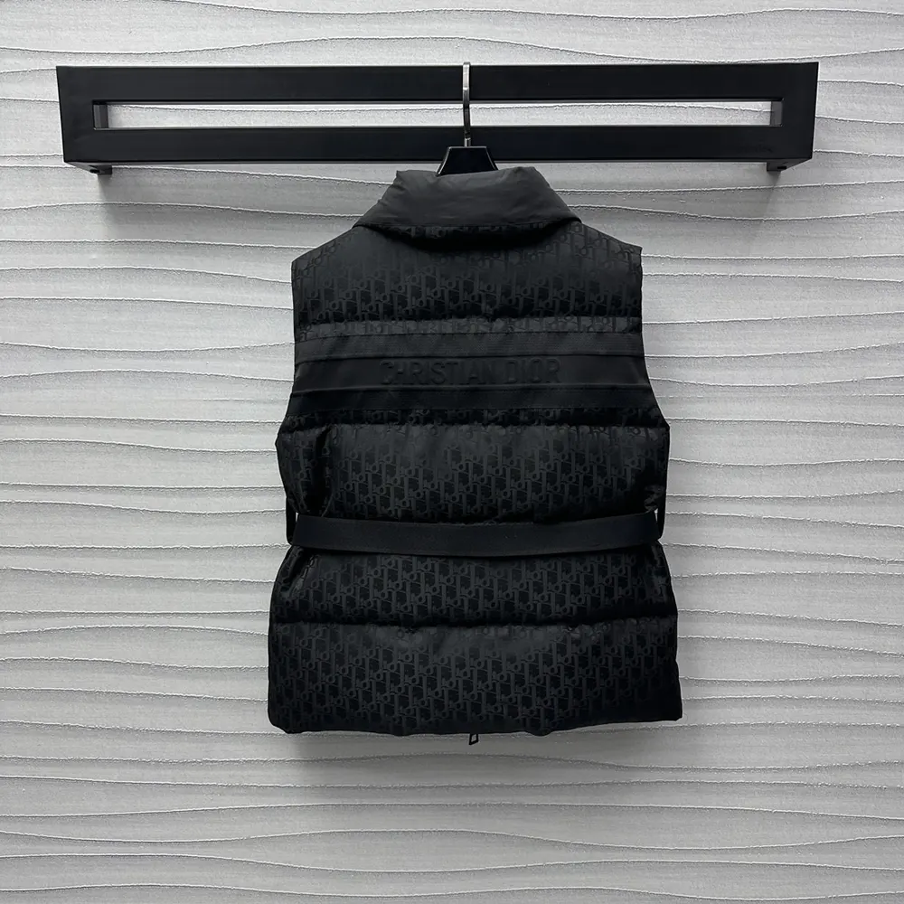 Dior Women DiorAlps Belted Puffer Vest Black Quilted Technical Taffeta Jacquard