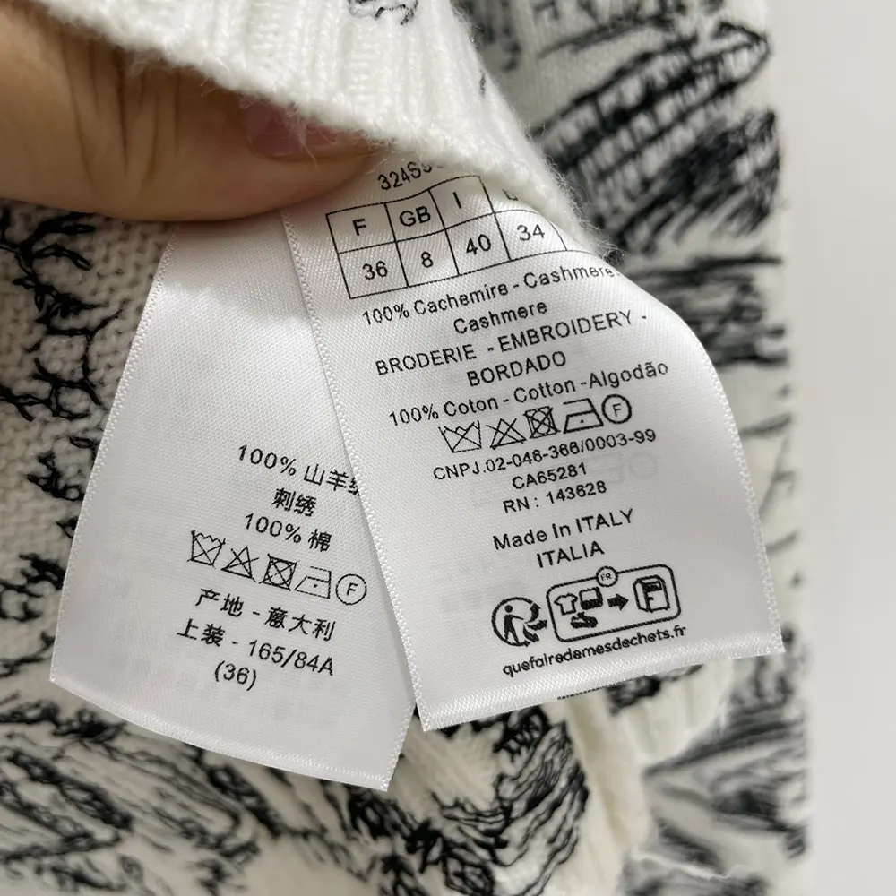 Dior Men Embroidered Sweater White and Black Cashmere Knit with Paris Allover Motif