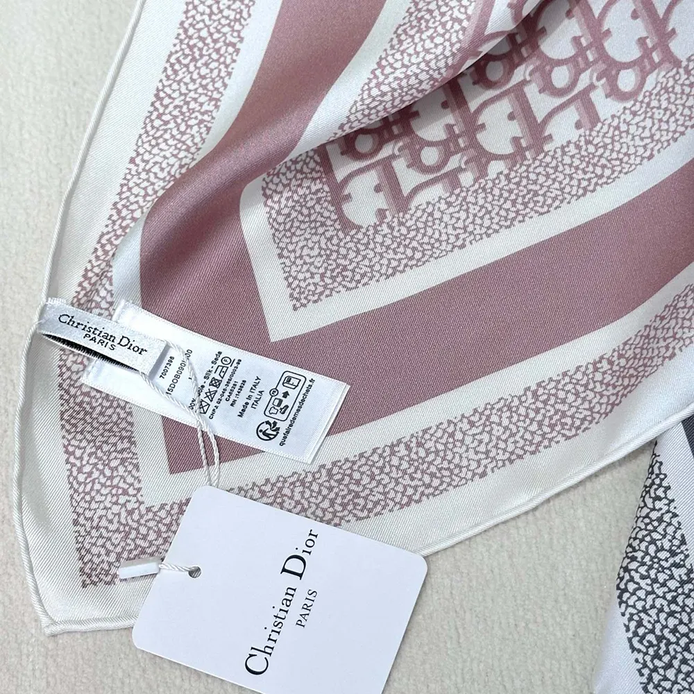 Dior Unisex Oblique Diortwin 90 Square Scarf Rose Des Vents and Gray Silk Twill