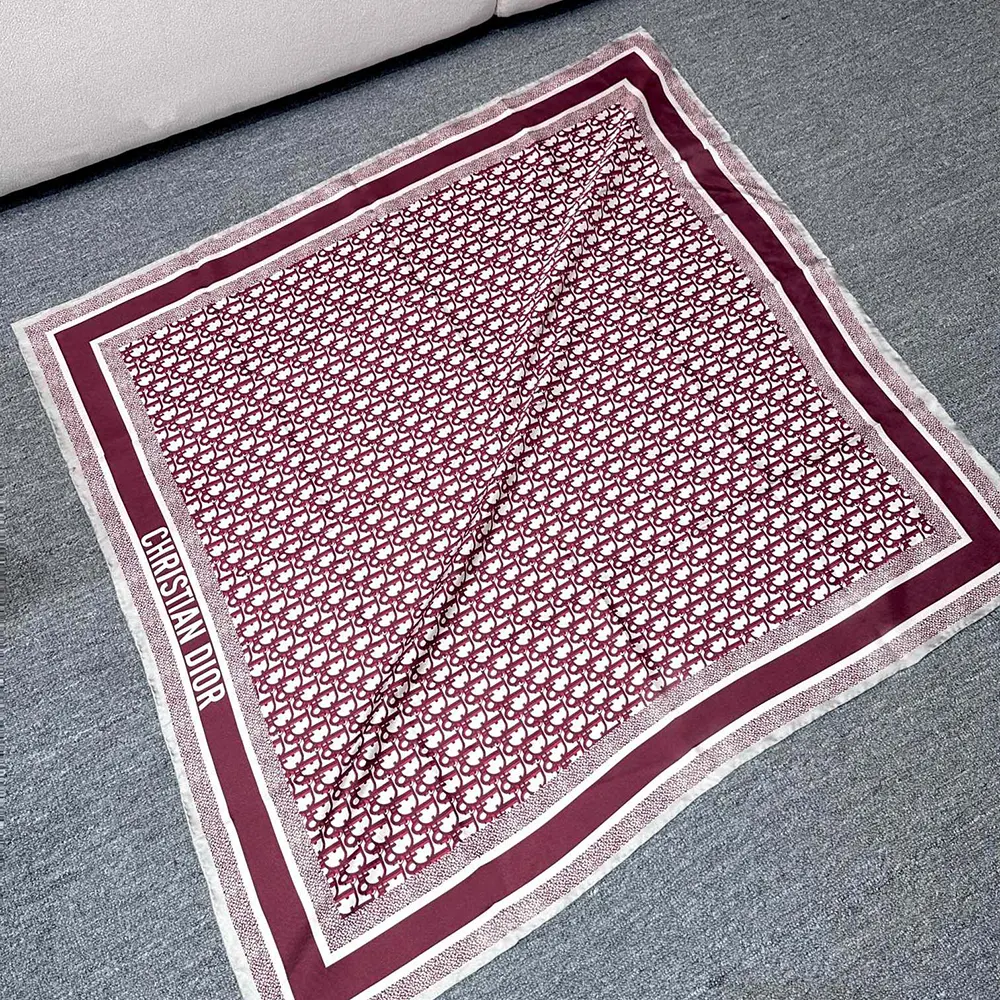 Dior Unisex Dior Oblique Diortwin 90 Square Scarf Burgundy and Navy Blue Silk Twill