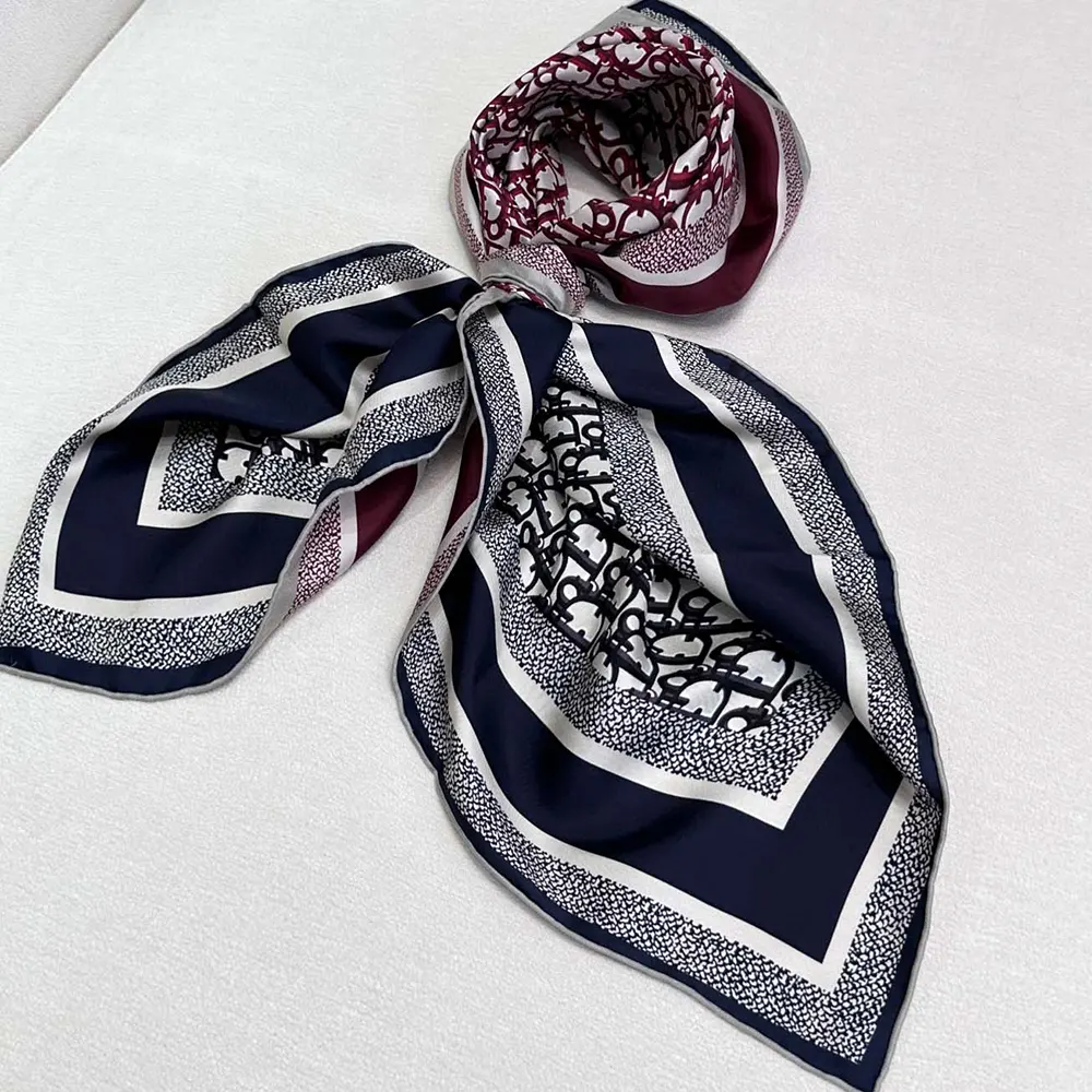 Dior Unisex Dior Oblique Diortwin 90 Square Scarf Burgundy and Navy Blue Silk Twill