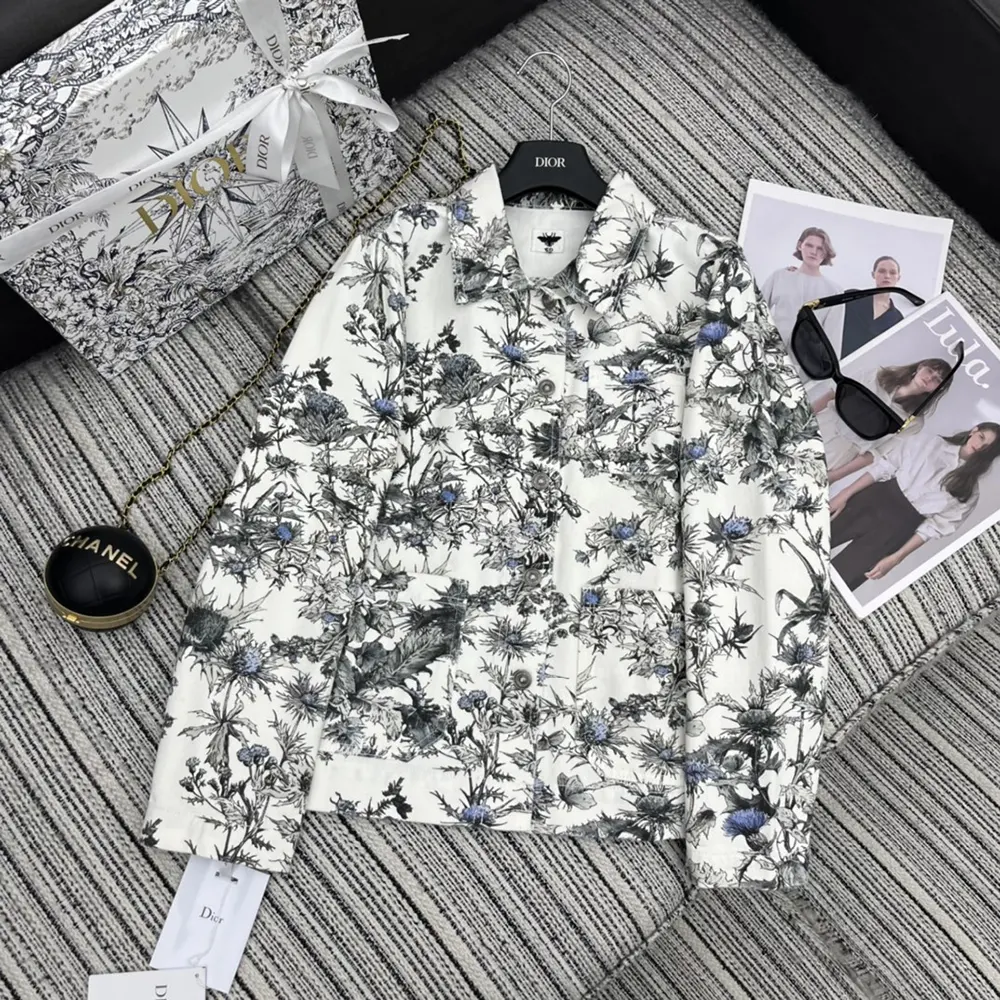 Dior Women Caro Jacket White Cotton Denim with Blue Dior Chardons Motif