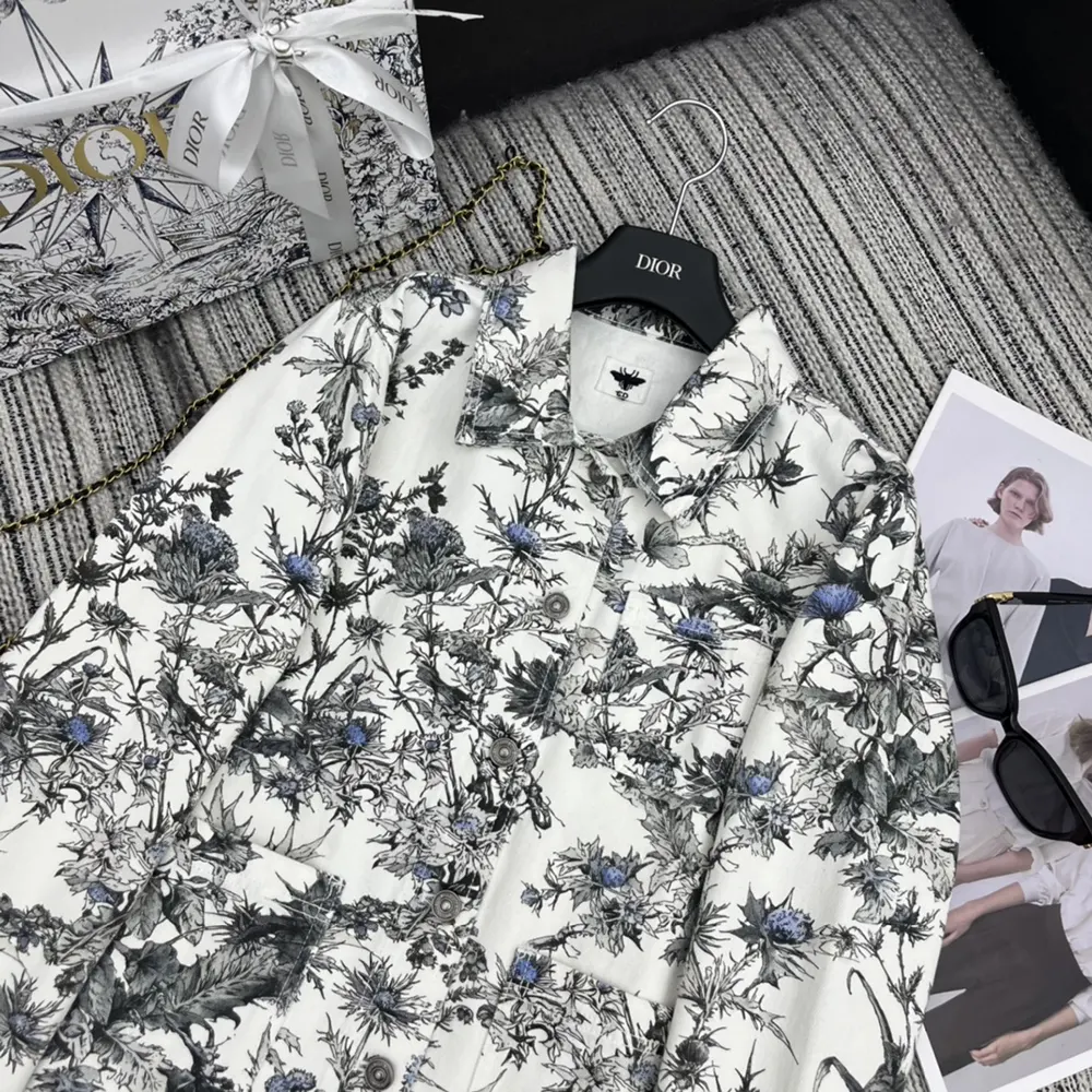 Dior Women Caro Jacket White Cotton Denim with Blue Dior Chardons Motif