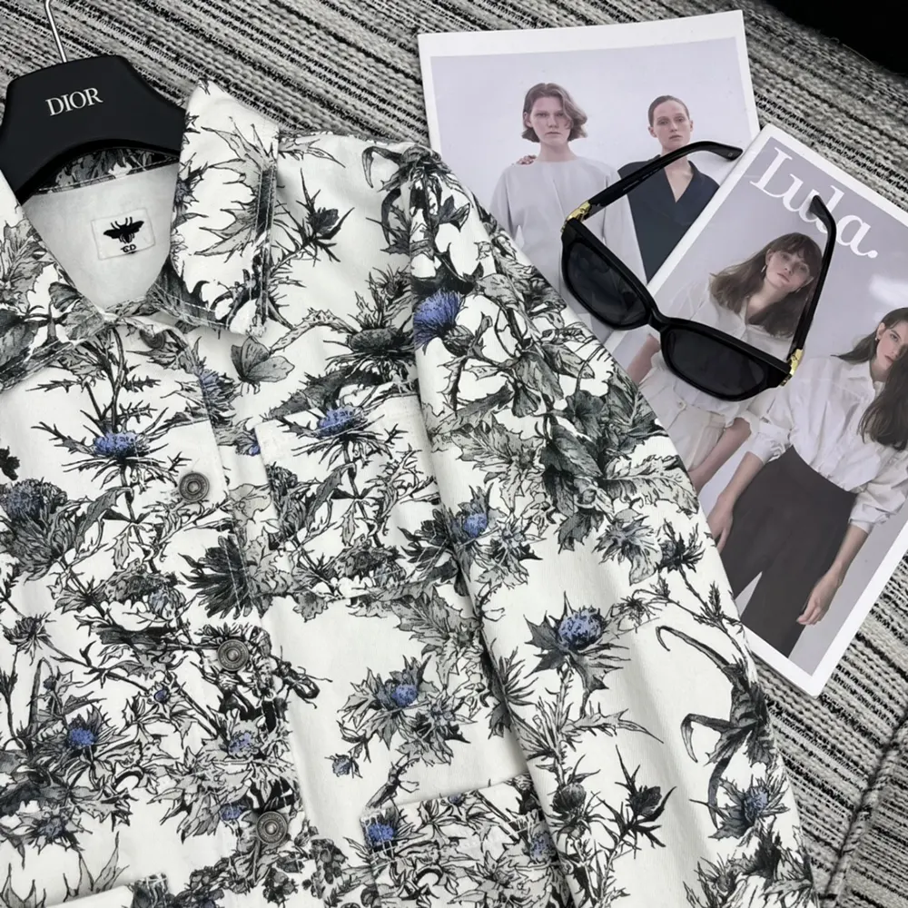 Dior Women Caro Jacket White Cotton Denim with Blue Dior Chardons Motif