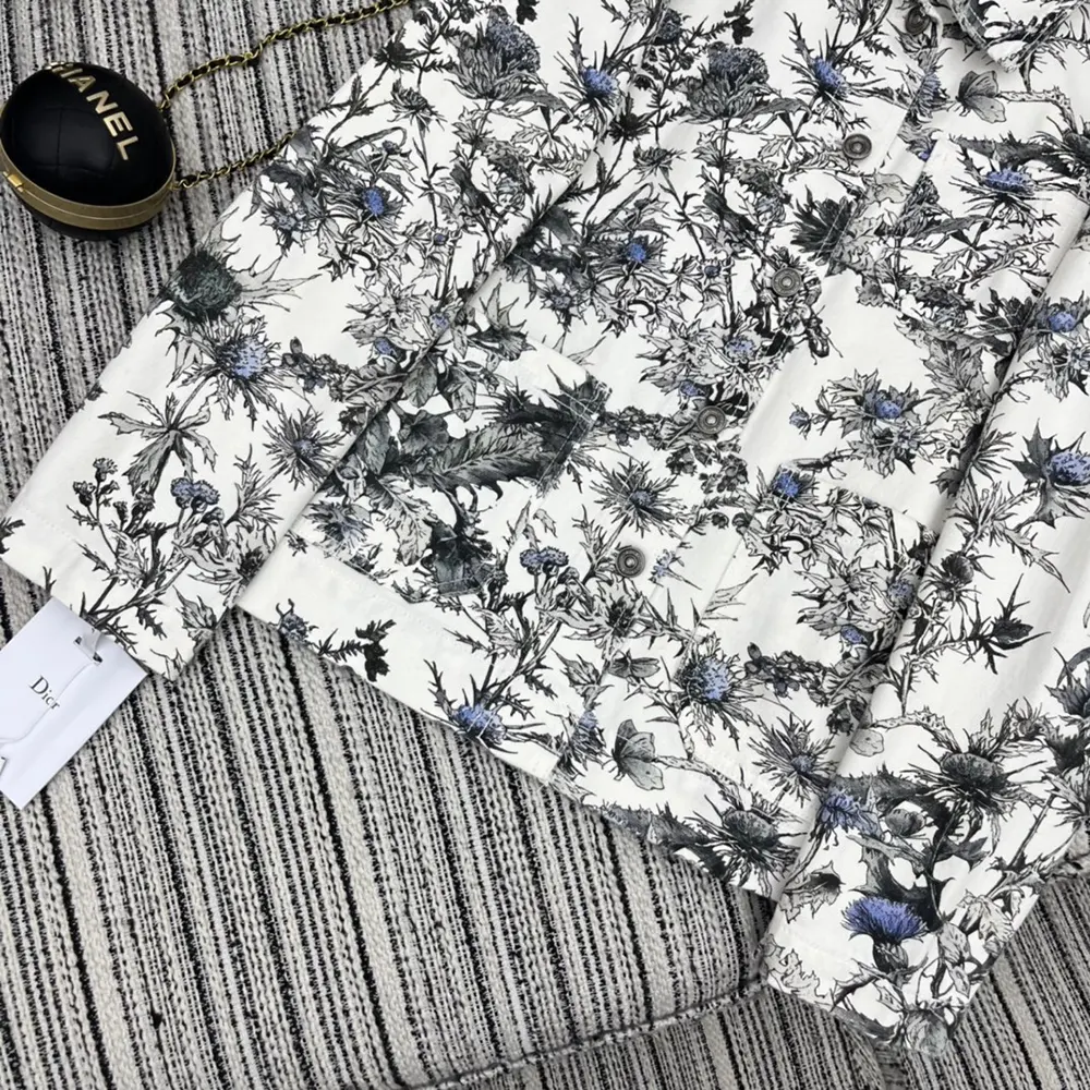 Dior Women Caro Jacket White Cotton Denim with Blue Dior Chardons Motif