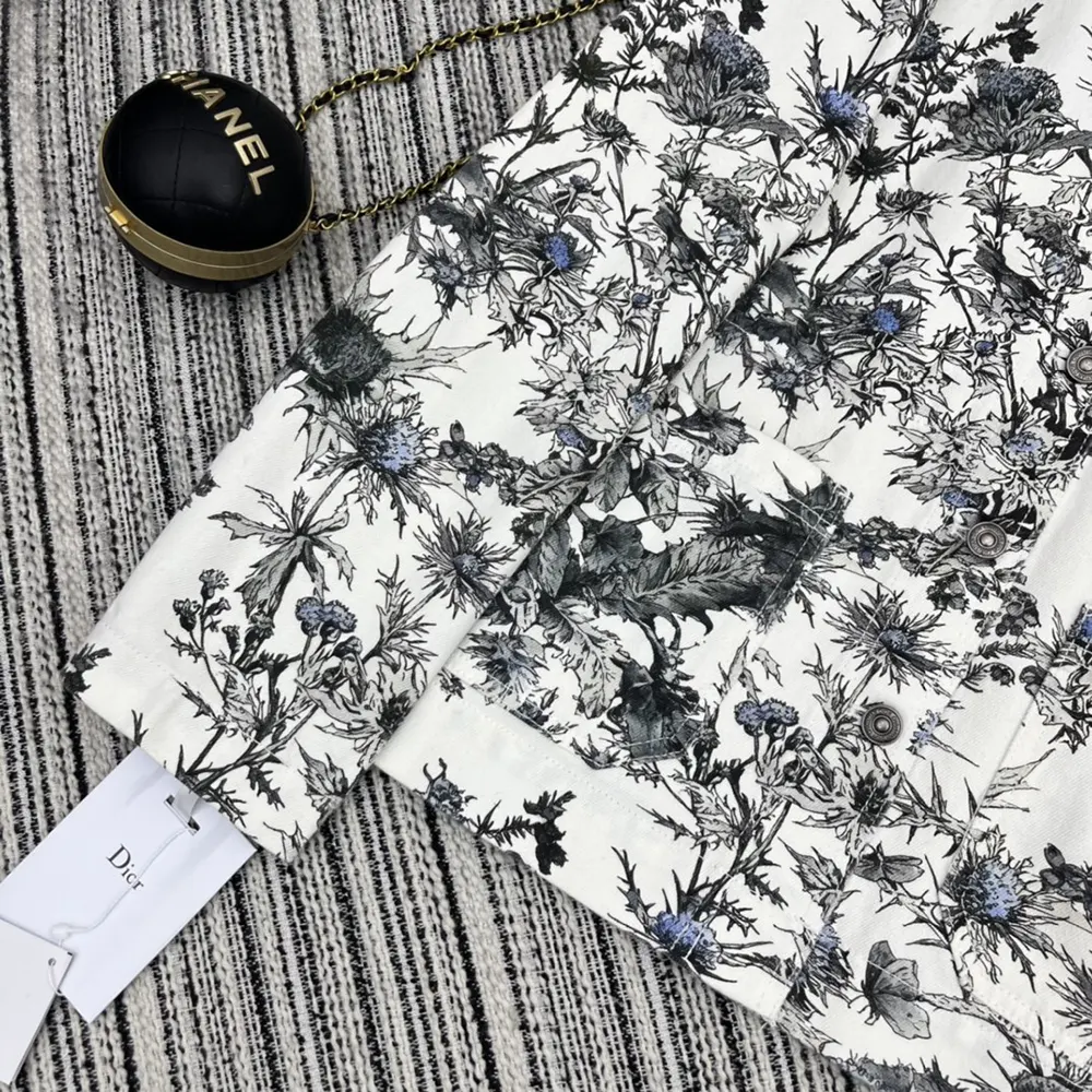 Dior Men Caro Jacket White Cotton Denim with Blue Dior Chardons Motif