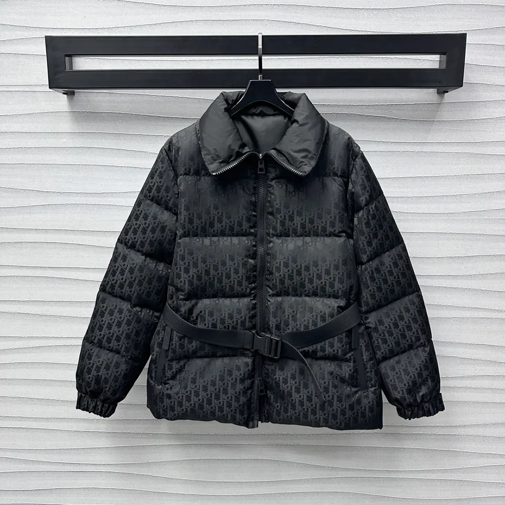 Dior Men DiorAlps Belted Puffer Jacket Black Quilted Technical Taffeta Jacquard