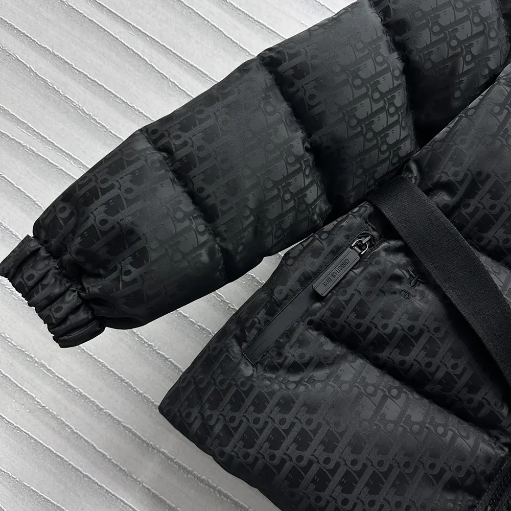 Dior Men DiorAlps Belted Puffer Jacket Black Quilted Technical Taffeta Jacquard