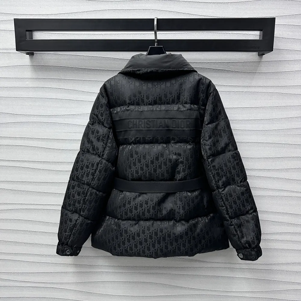 Dior Men DiorAlps Belted Puffer Jacket Black Quilted Technical Taffeta Jacquard