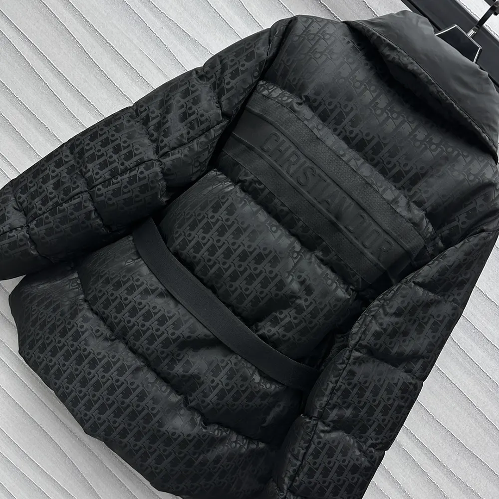 Dior Men DiorAlps Belted Puffer Jacket Black Quilted Technical Taffeta Jacquard