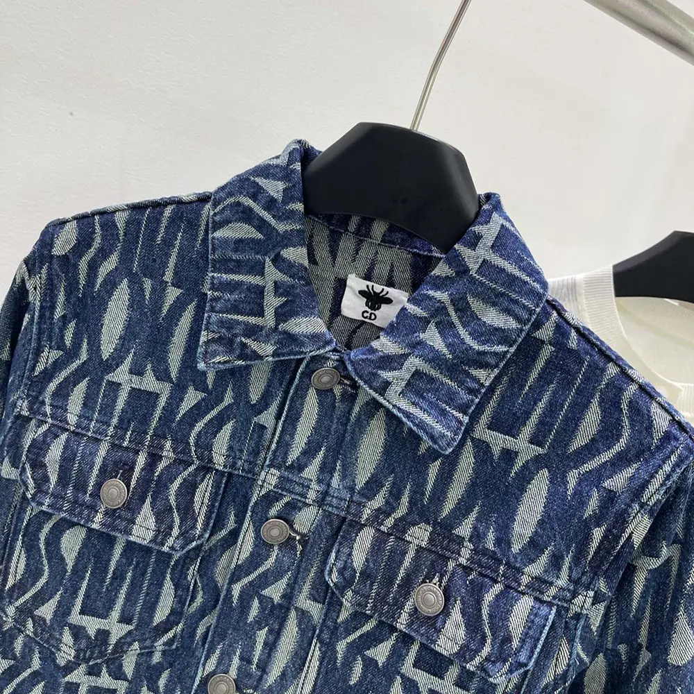 Dior Men Jacket Cotton Denim with Blue Miss Dior Allover Motif