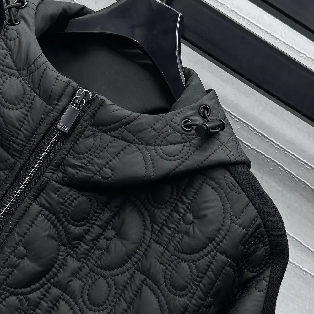 Dior Men Oblique Hooded Blouson Jacket Black Cotton-Blend Knit