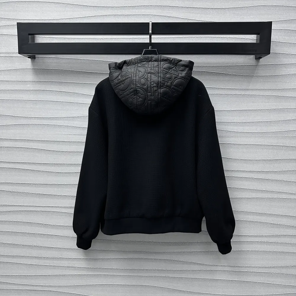 Dior Men Oblique Hooded Blouson Jacket Black Cotton-Blend Knit