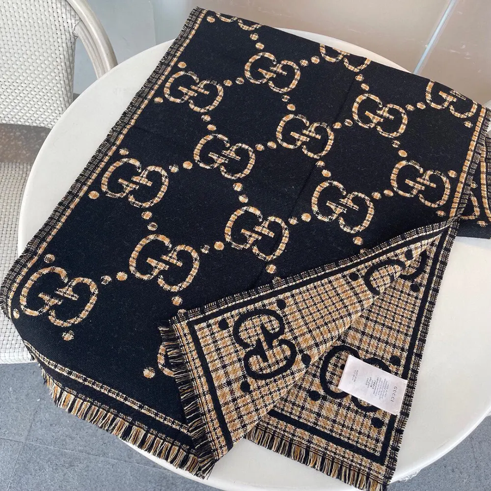 Gucci Unisex Check GG Wool Scarf-Black 6600254G3861066